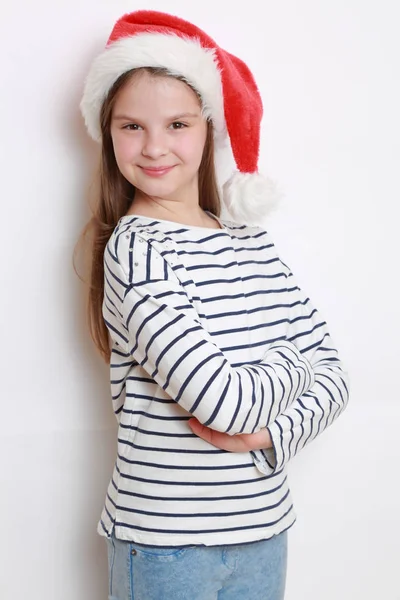 Söt Liten Flicka Tomte Hatt — Stockfoto