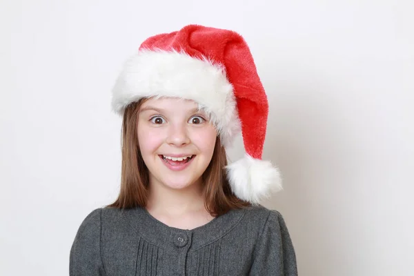 Adorable Niña Sombrero Santa — Foto de Stock