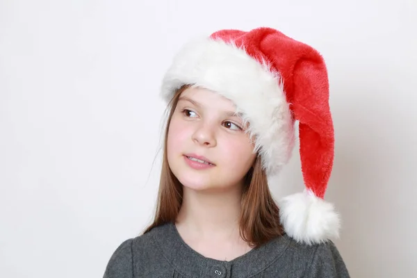 Adorável Menina Santa Chapéu — Fotografia de Stock