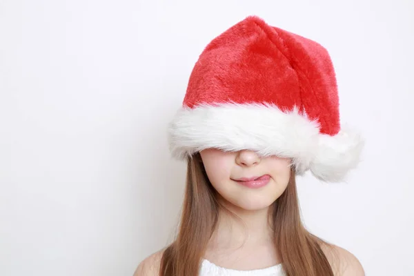 Liten Flicka Santa Hatt — Stockfoto