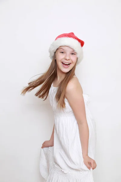 Petite Fille Chapeau Père Noël — Photo