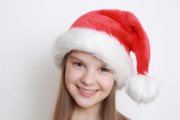 Liten Flicka Santa Hatt — Stockfoto