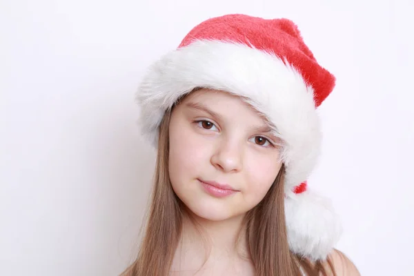 Petite Fille Chapeau Père Noël — Photo