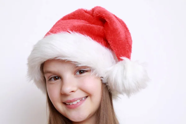 Bambina Cappello Babbo Natale — Foto Stock