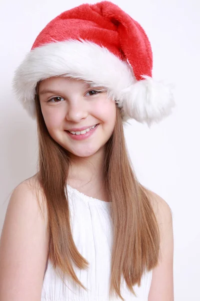 Bambina Cappello Babbo Natale — Foto Stock