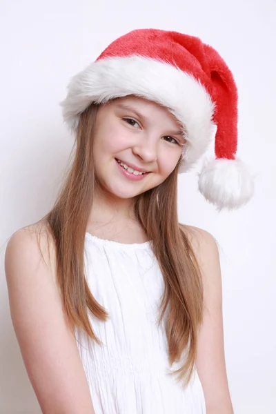 Bambina Cappello Babbo Natale — Foto Stock