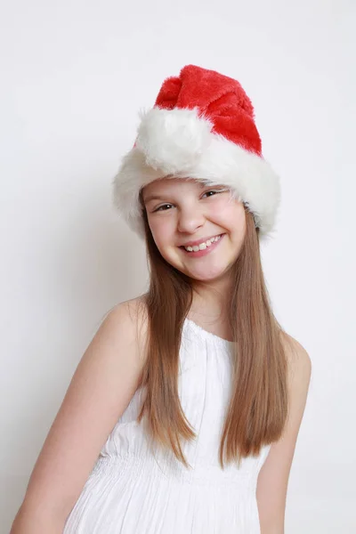 Malá Holčička Santa Hat — Stock fotografie