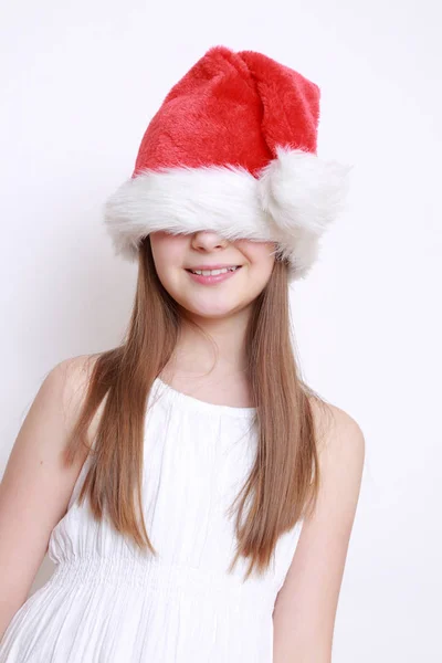 Liten Flicka Santa Hatt — Stockfoto