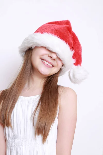 Imagem Estúdio Menina Santa Hat — Fotografia de Stock