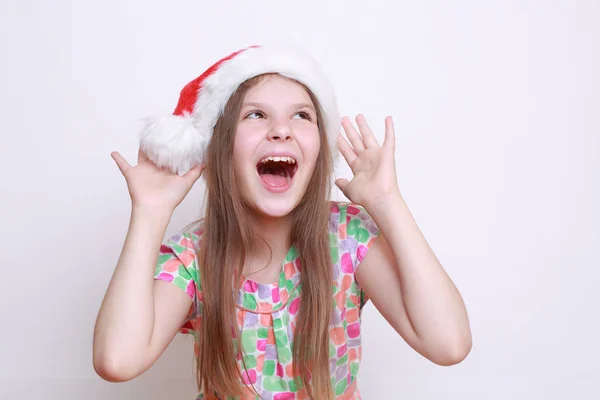 Klein Meisje Kerstman Hoed — Stockfoto