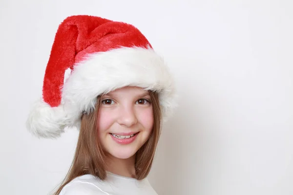 Adorable Petite Fille Chapeau Père Noël — Photo