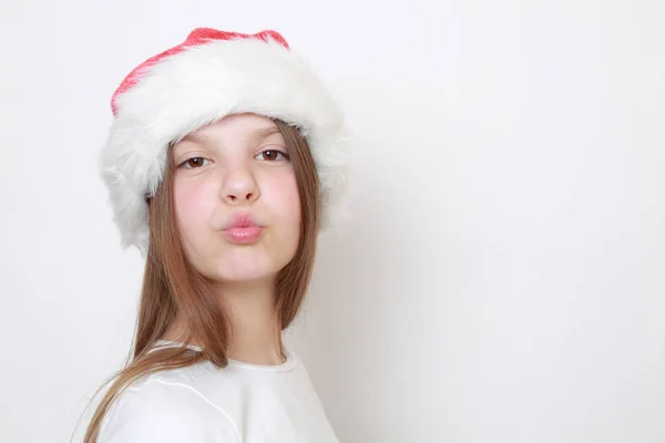 Adorable Petite Fille Chapeau Père Noël — Photo