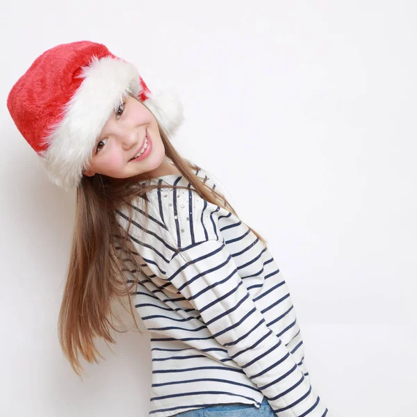 Noel Baba Şapkası Küçük Kız — Stok fotoğraf