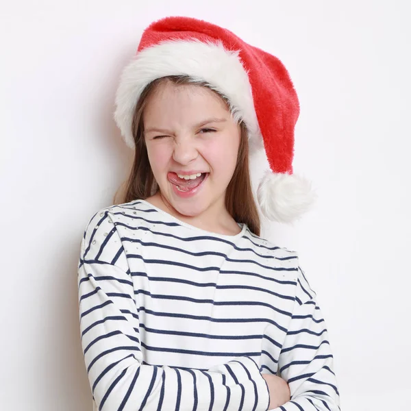 Liten Flicka Santa Hatt — Stockfoto