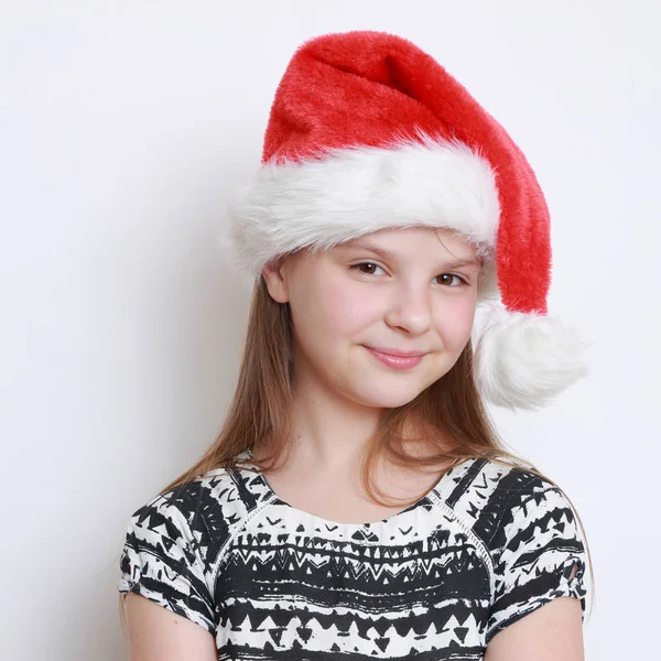 Petite Fille Chapeau Père Noël — Photo