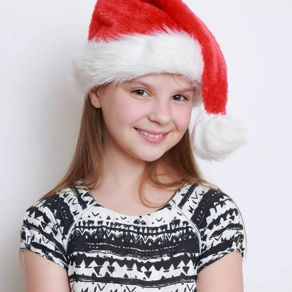 Petite Fille Chapeau Père Noël — Photo