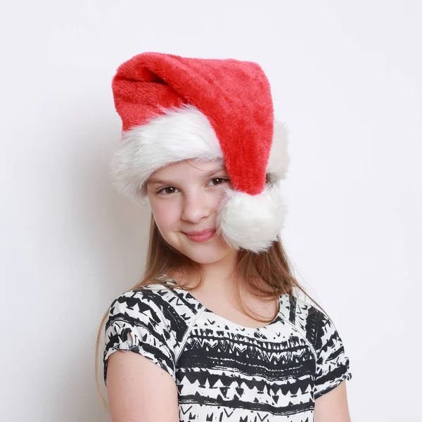 Malá Holčička Santa Hat — Stock fotografie