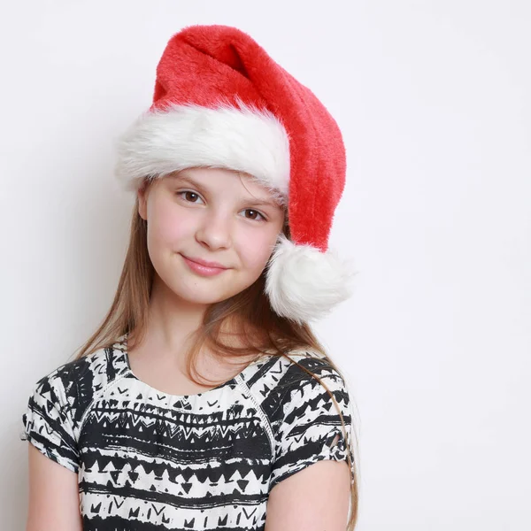 Liten Flicka Santa Hatt — Stockfoto