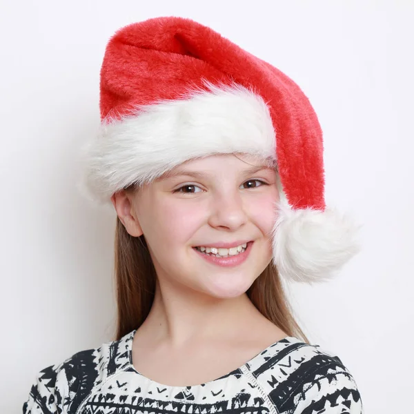 Bambina Cappello Babbo Natale — Foto Stock