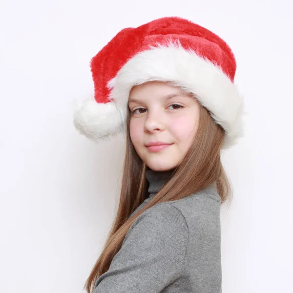 Menina Santa Chapéu — Fotografia de Stock