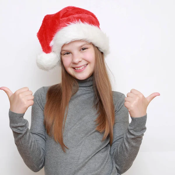 Liten Flicka Santa Hatt — Stockfoto