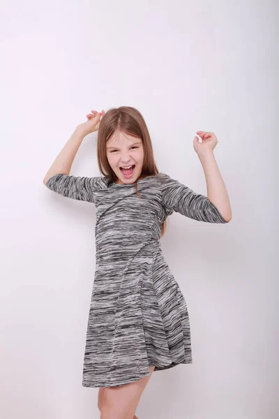 Funny Happy Caucasian Kid Studio Portrait — Stock Photo, Image