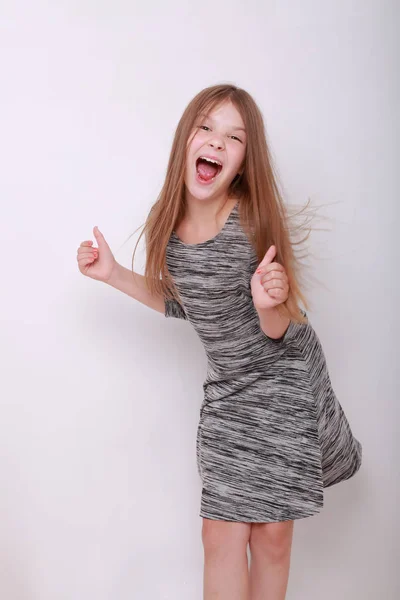 Funny Happy Caucasian Kid Studio Portrait — Stock Photo, Image