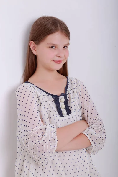 Divertido Feliz Caucásico Niño Estudio Retrato — Foto de Stock