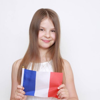 Güzel Avrupa küçük kız holding Fransız bayrağı