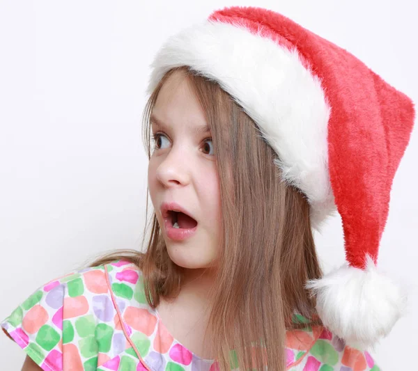 Liten Flicka Santa Hatt — Stockfoto