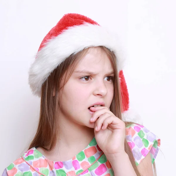 Bambina Cappello Babbo Natale — Foto Stock