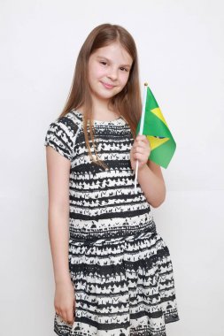 Mutlu genç kız ve Brezilya bayrağı (Brezilya bayrağı)