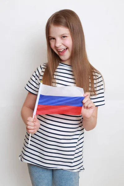 Schattig Klein Meisje Russische Vlag — Stockfoto