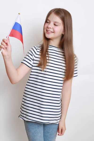 Petite Fille Mignonne Drapeau Russe — Photo