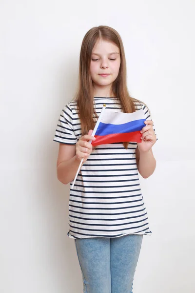 Schattig Klein Meisje Russische Vlag — Stockfoto