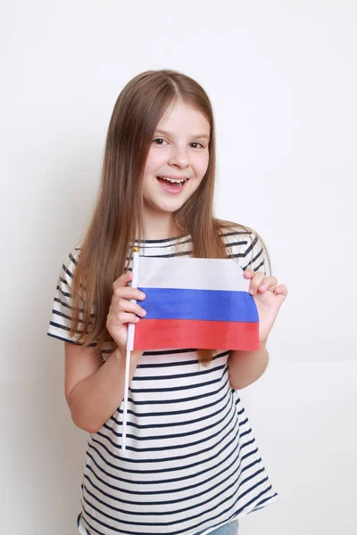 Roztomilá Holčička Ruské Vlajky — Stock fotografie