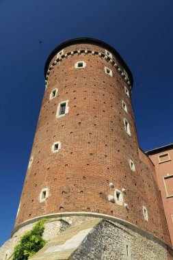 Krakow, Polonya - 1 Ağustos 2017: Wawel hill Katedrali ve Kalesi ile. Wawel Kalesi karmaşık bir tarihi mimari antik kentin merkezidir.