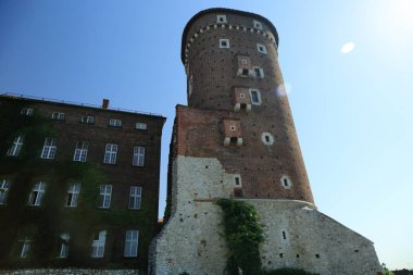 Krakow, Polonya - 1 Ağustos 2017: Wawel hill Katedrali ve Kalesi ile. Wawel Kalesi karmaşık bir tarihi mimari antik kentin merkezidir.