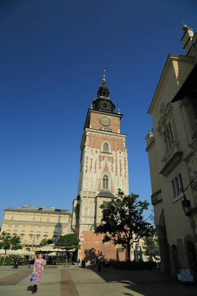 Kraków Polska Sierpnia 2017 Wieża Ratusza Sukiennice Buidning Kraków Jest — Zdjęcie stockowe