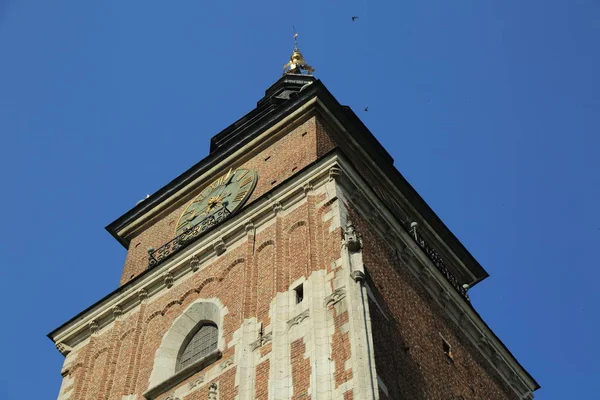 Krakow, Polonya - 1 Ağustos 2017: Kule, Belediye Binası ve Sukiennice buidning. Krakow Polonya'nın en eski şehirlerinden biridir.