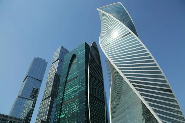 Moskou Rusland Augustus 2017 Lage Hoekmening Van Moscow City Wolkenkrabbers — Stockfoto