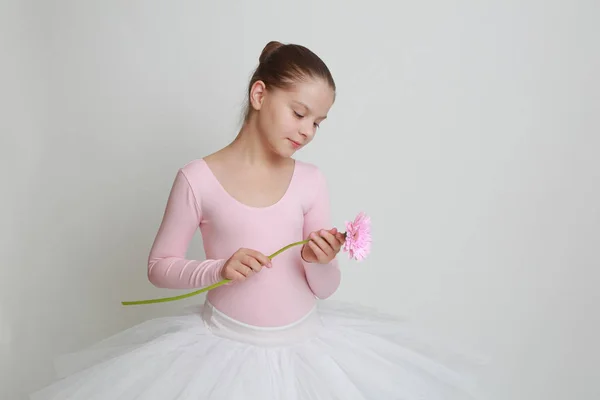 Vackra Lilla Ballerina Och Rosa Gerbera Blomma — Stockfoto