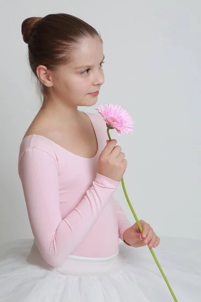 Krásná Malá Baletka Růžová Kytička Gerbera — Stock fotografie