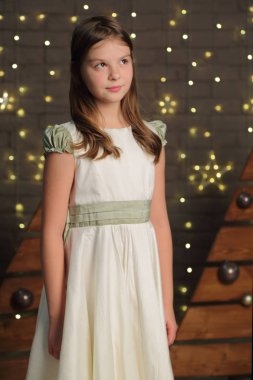 Güzel beyaz küçük kız portre Noel tatil