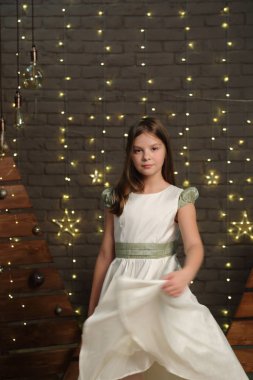 Güzel beyaz küçük kız portre Noel tatil