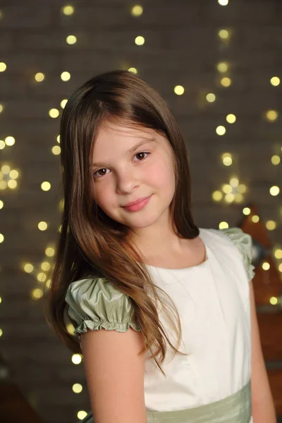 Śliczny Kaukaski Mało Portret Dziewczyny Boże Narodzenie — Zdjęcie stockowe