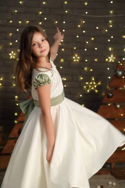 Güzel beyaz küçük kız portre Noel tatil