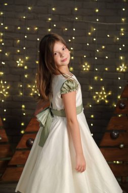 Güzel beyaz küçük kız portre Noel tatil