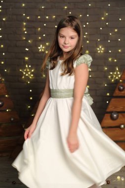 Güzel beyaz küçük kız portre Noel tatil