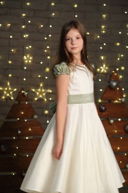 Güzel beyaz küçük kız portre Noel tatil